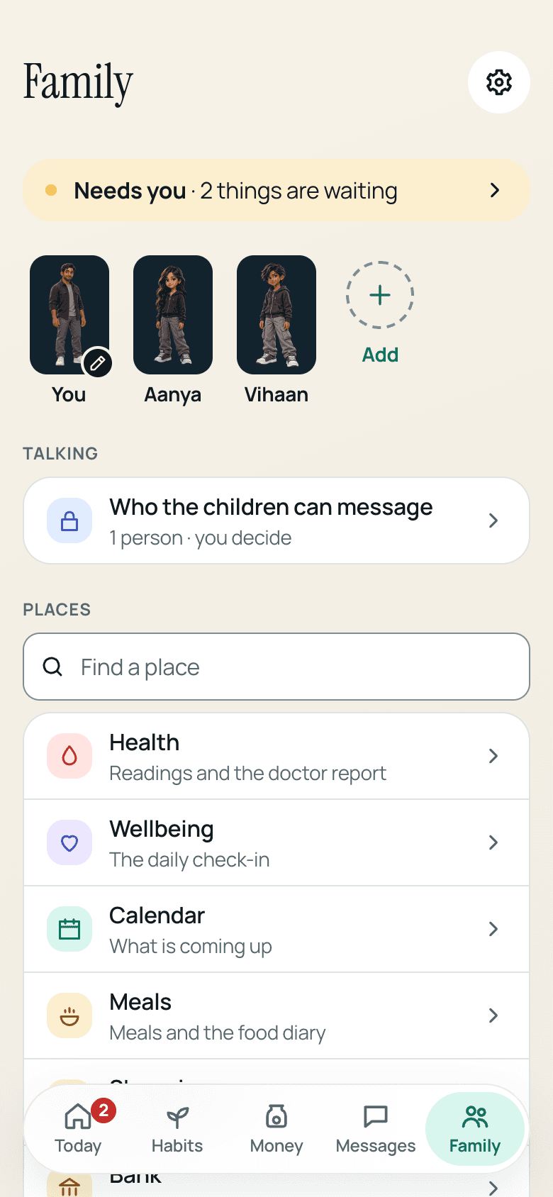 Family connections in the fictional Rao family’s current app
