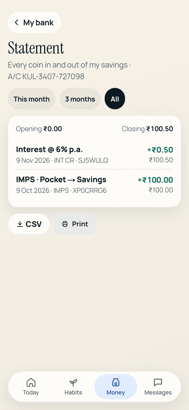 Pocket money & savings in the fictional Rao family’s current app