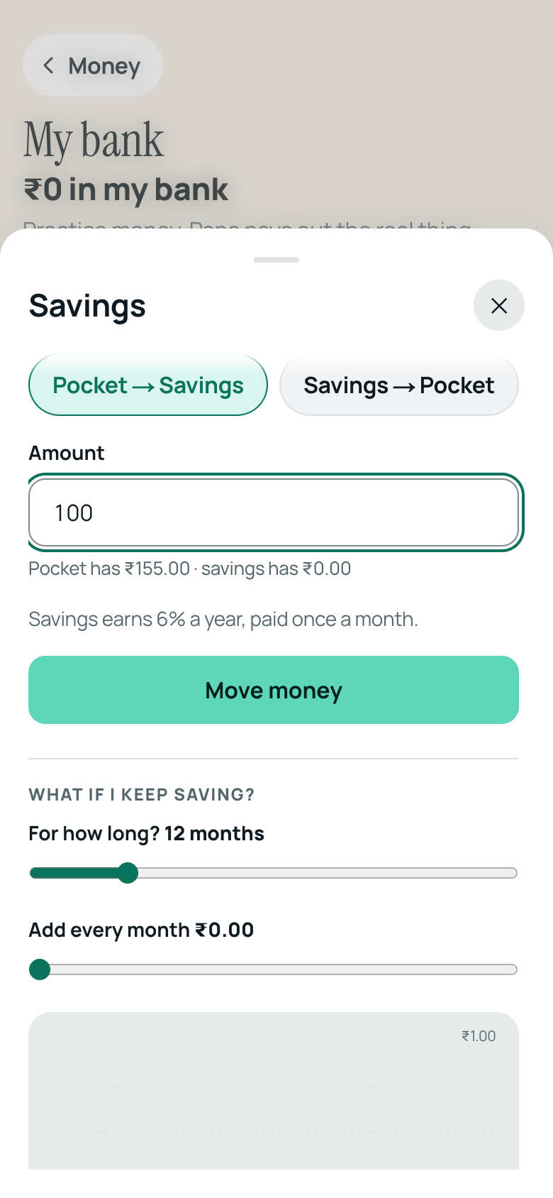 Aanya enters 100 in the real Savings form