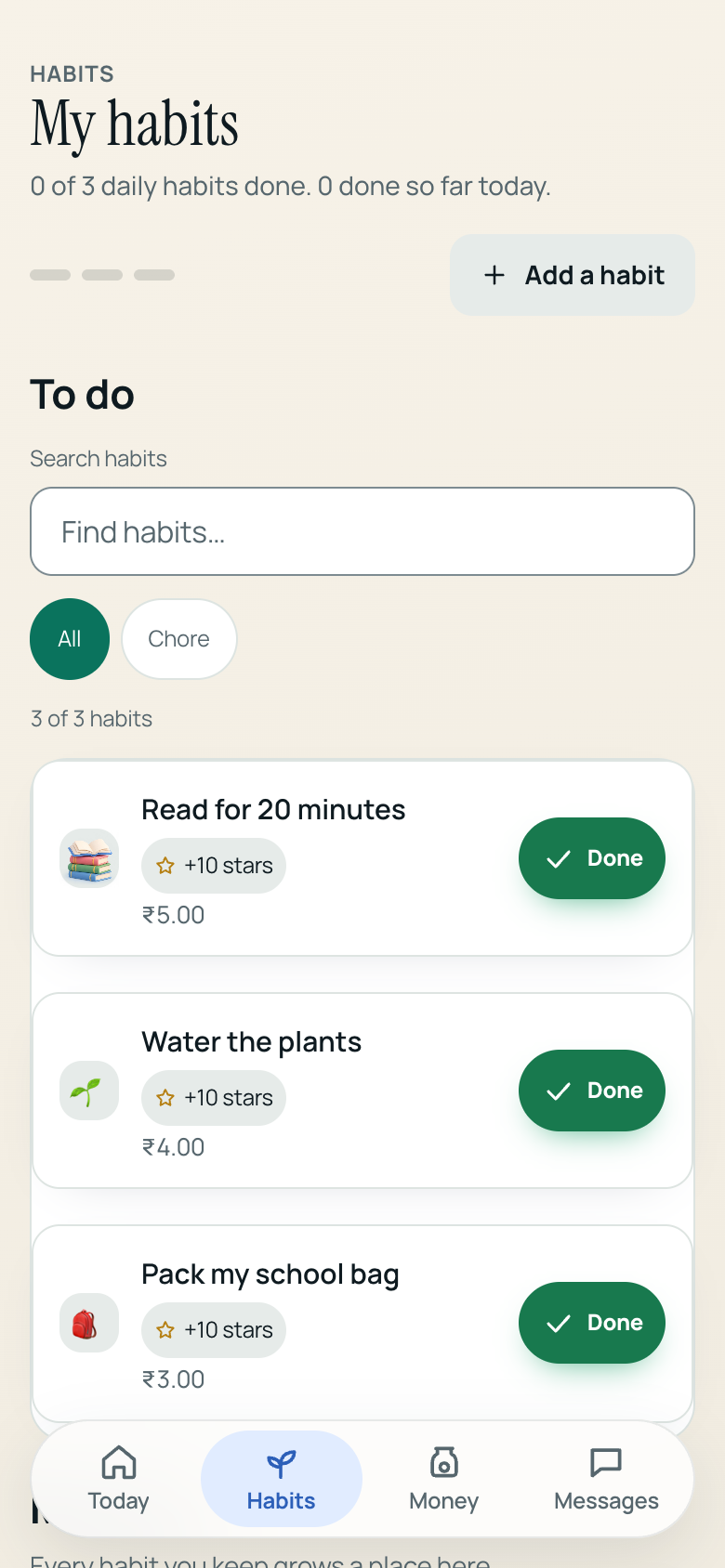 Fictional Rao family · habit
